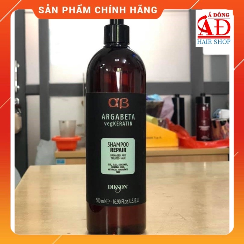 [+Tặng mũ trùm] BỘ DẦU GỘI Ủ PHỤC HỒI TÓC HƯ TỔN NẶNG DIKSON ARGABETA KERATIN REPAIR ITALY 500ML
