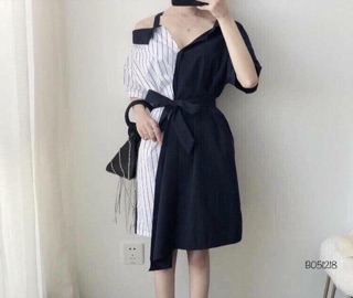 Đầm sơmi đắp chéo hở vai