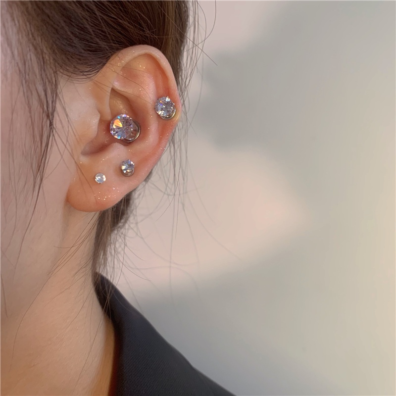 Khuyên Kẹp Tai Đính Đá zircon Từ Tính Phong Cách hip hop Đường Phố Cho Nam Và Nữ