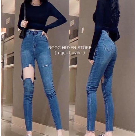 Quần skinny jeans rách đùi 💖FREESHIP💖 Quần bò nữ rách cá tính mã OH39