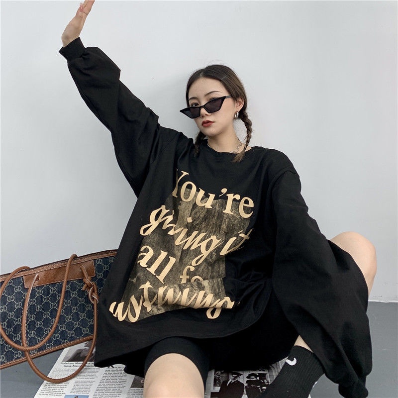 COZOK Áo sweater Tay Dài Dáng Rộng In Chữ Thời Trang
