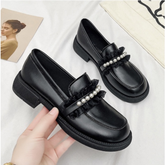 Giày Loafer ren đen Ulzzang xinh xắn (hàng Quảng Châu có sẵn)