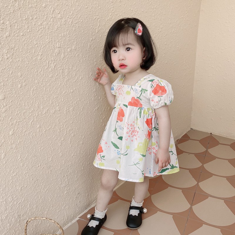 Váy hoa mùa hè cho bé gái Váy bé gái phong cách Hàn Quốc D758