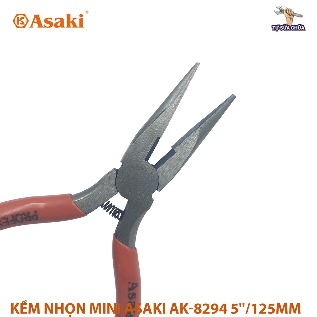 Kềm Kìm nhọn mỏ dài mini Asaki AK-8294 5 inch 125mm có lưỡi cắt dây