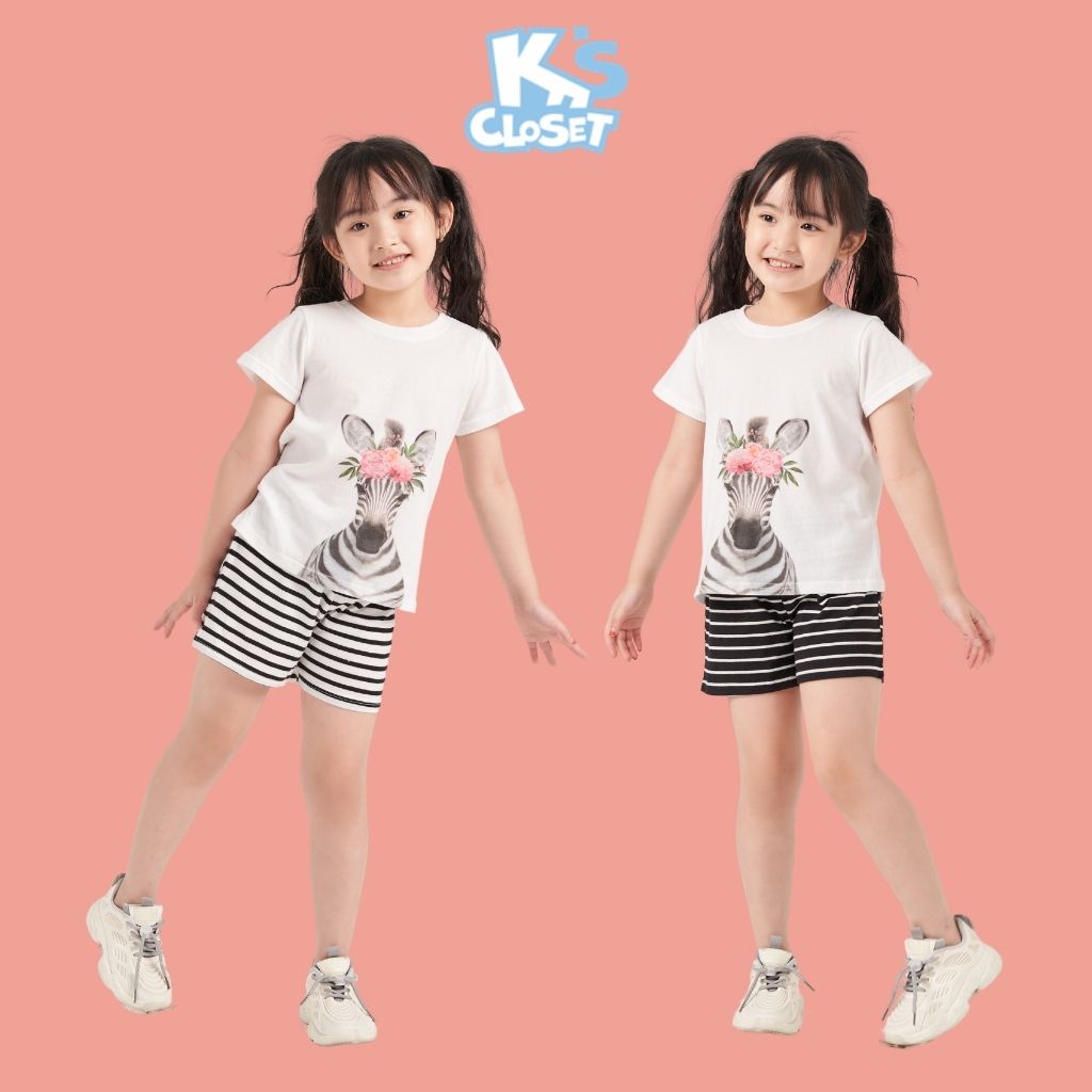 Bộ quần áo cộc tay bé gái K'S CLOSET chất liệu Cotton thoáng mát K258ONS