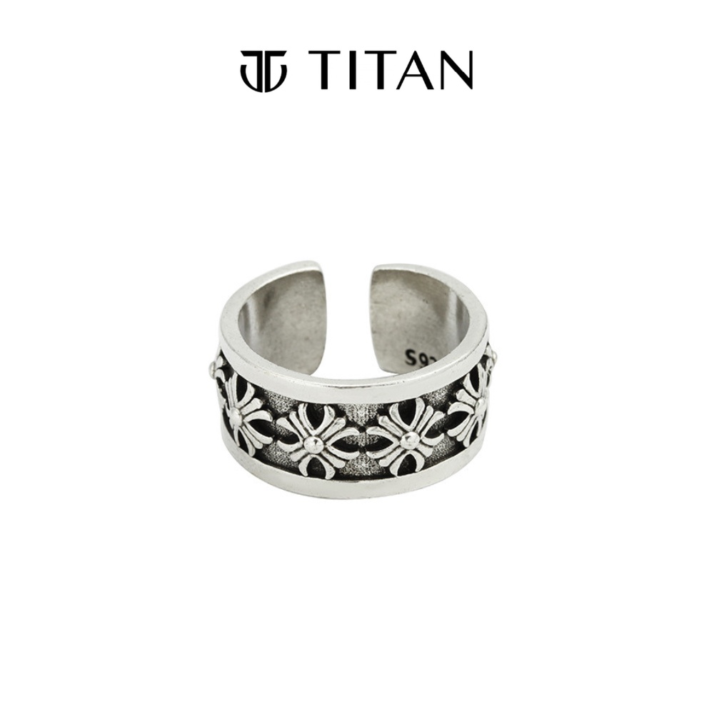 Nhẫn nam nữ CH thời trang, nhẫn Chrome Hearts bông hoa thị Iris unisex freesize màu đẹp như bạc 925 TITAN