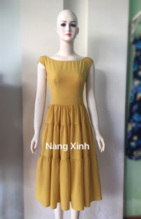 Đầm xoè dáng dài dún tầng