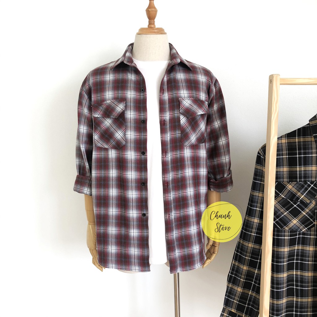 Áo Sơ Mi Nam Flannel Kẻ Caro - Áo Sơ Mi Nam Dài Tay Hàn Quốc