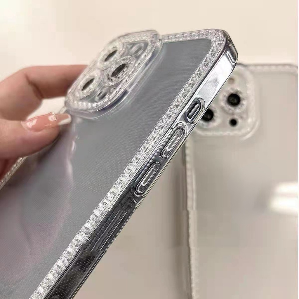 Ốp điện thoại TPU mềm trong suốt viền đính kim cương cao cấp cho for  IPhone 14 pro max 13 12 11 Pro Max X XR 8 7 Plus