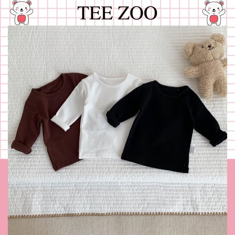 Áo thun dài tay cho bé cổ tròn chất liệu cotton màu trơn phong cách Hàn Quốc A04 TEEZOO