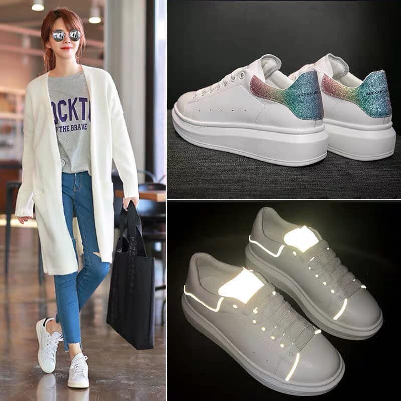 [Mã FAGREEN245 giảm 10% tối đa 30k đơn từ 99k] [FREE SHIP] giày thể thao nữ độn đế trắng gót nhung đen và kim tuyến | BigBuy360 - bigbuy360.vn