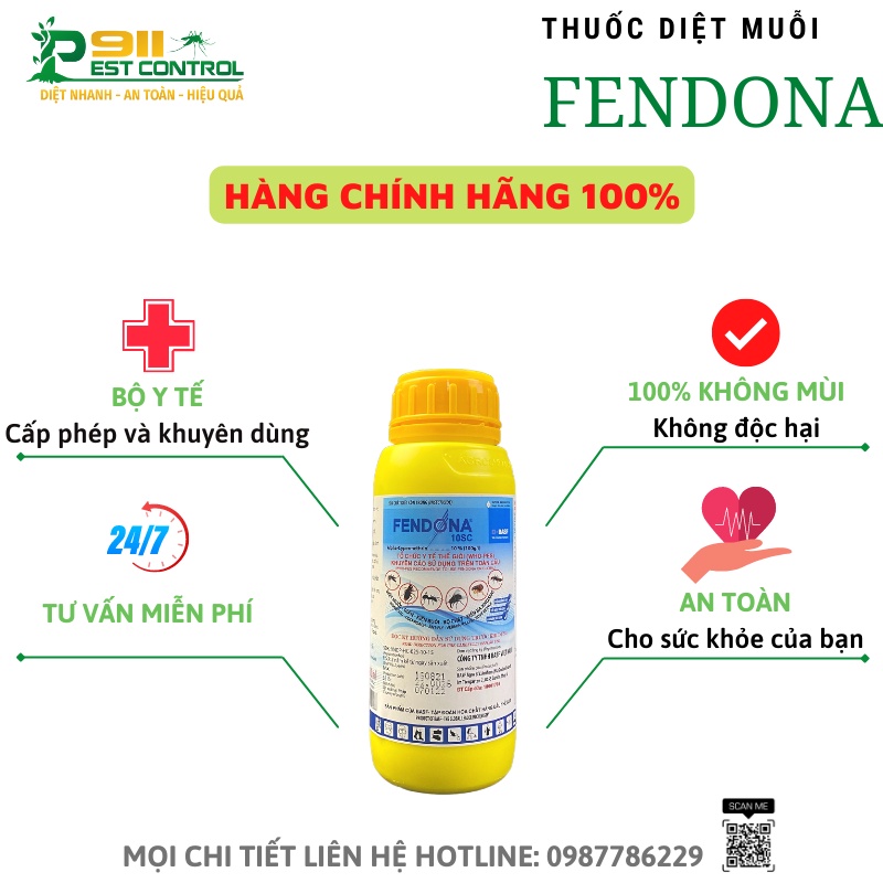 Thuốc muỗi dùng trong y tế Fendona 10Sc - không mùi diệt ruồi muỗi, kiến, gián, bọ mạt chai 500ml