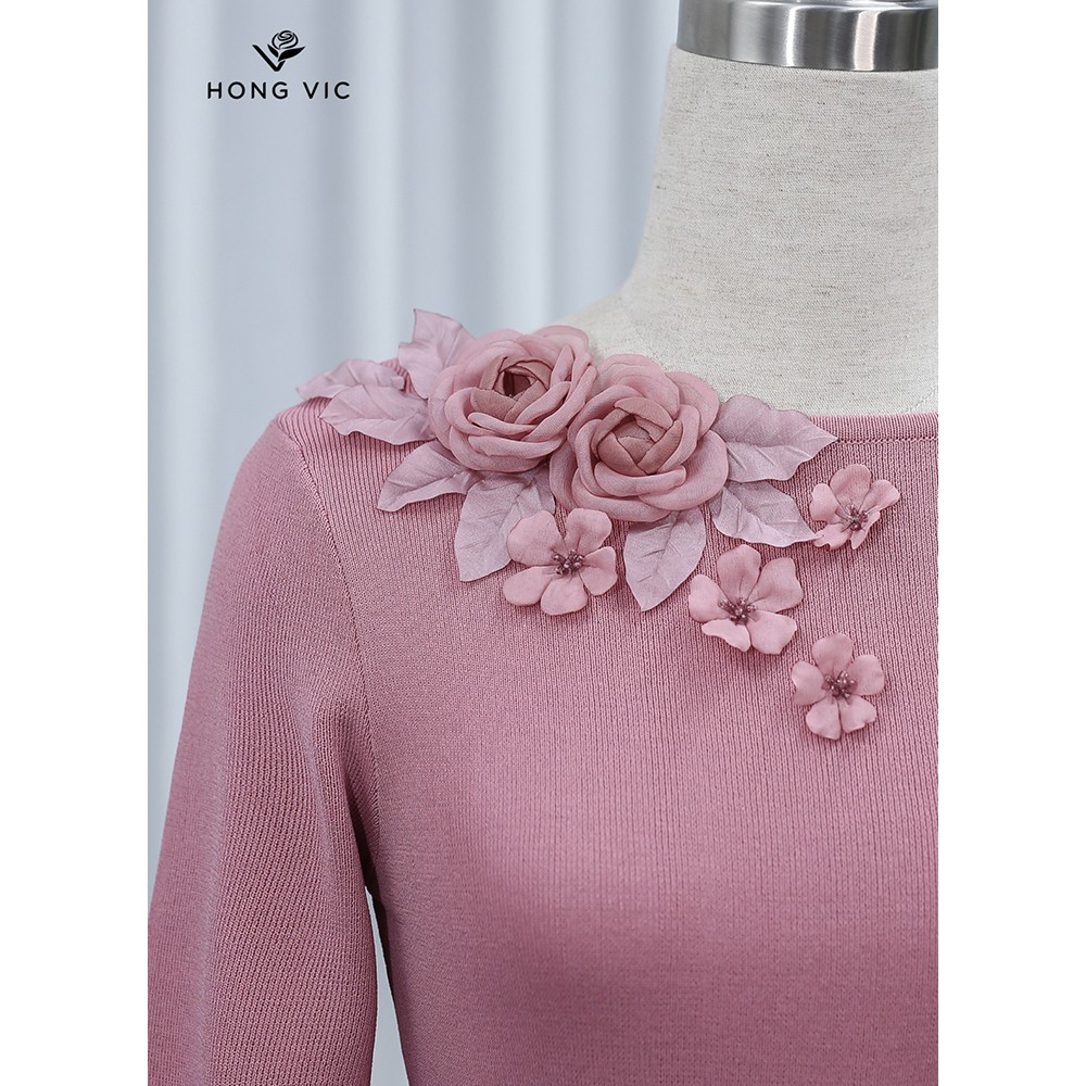 Áo kiểu nữ thiết kế Hongvic len hồng đỗ xẻ tà AL16