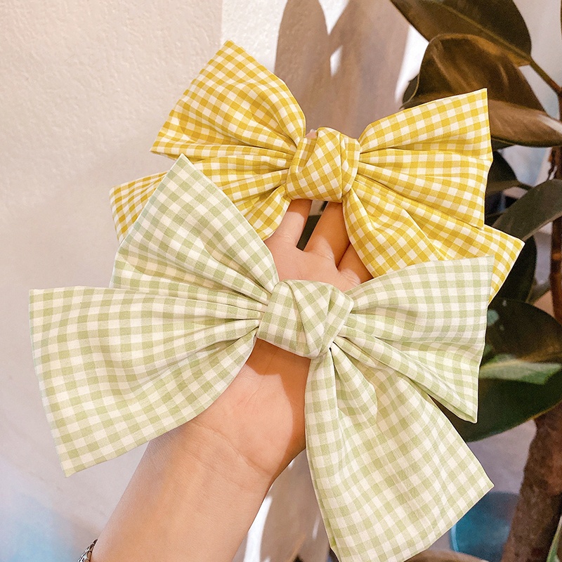 Cặp tóc nữ cặp tóc nơ lớn caro màu tươi sáng mùa hè - Y098