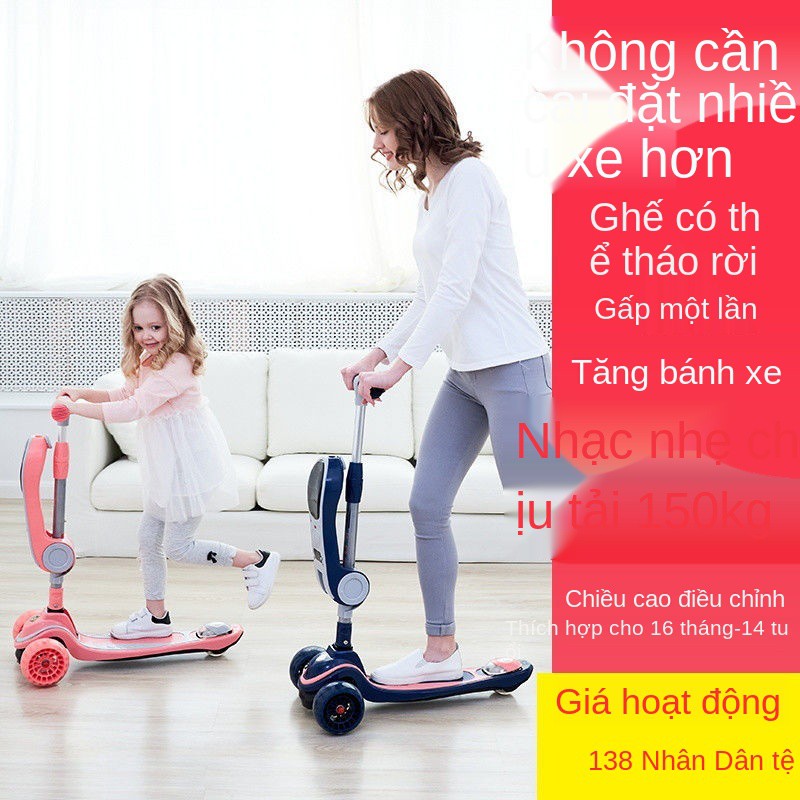 Thiếu nhi xe scooter có thể ngồi và đi bằng một chân, 7-3-6 tuổi, 8 bé trai gái, tay ga ba trong một, cho