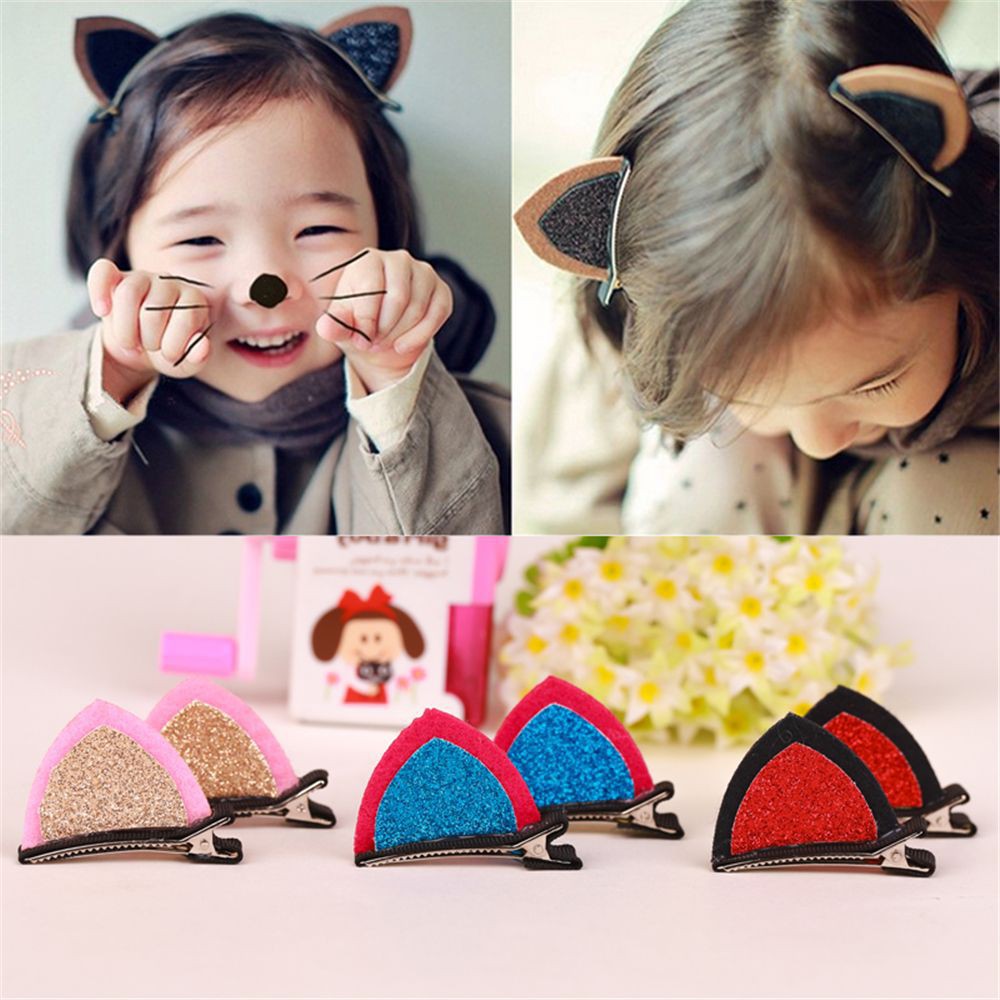 Set 2 kẹp tóc hình tai mèo đính kim tuyến xinh xắn cho bé gái