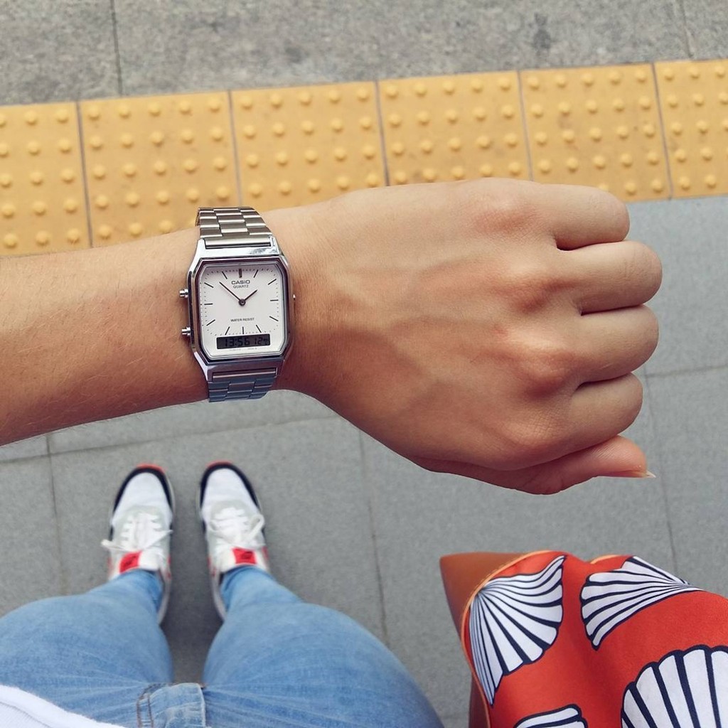 Đồng hồ Unisex Casio AQ-230, đồng hồ chính hãng, mặt kim kết hợp điện tử, xem 2 múi giờ