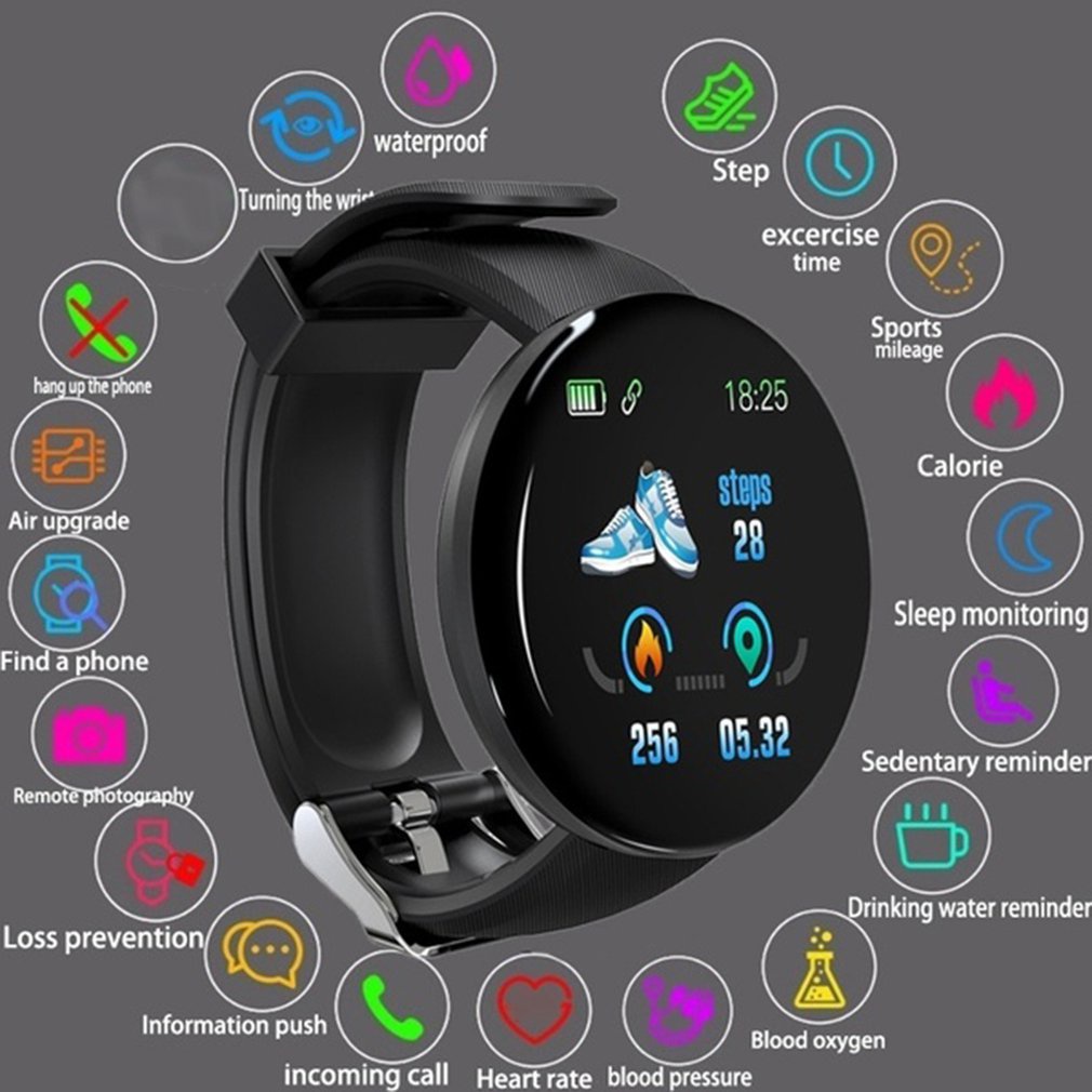 Đồng Hồ Thông Minh D18 Chống Thấm Nước Màn Hình Màu Hỗ Trợ Theo Dõi Sức Khỏe bluetooth Android và Ios