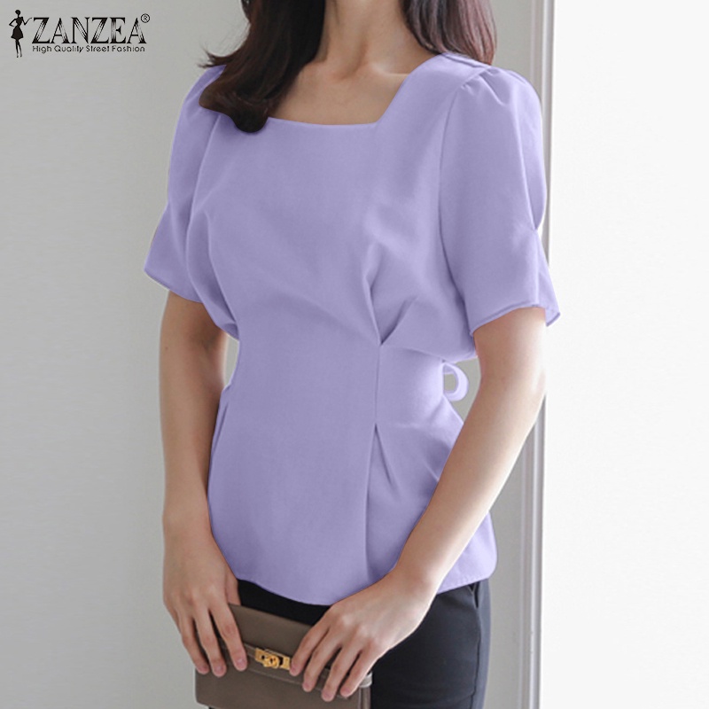 Áo kiểu ZANZEA tay ngắn cổ vuông thắt dây thời trang dành cho nữ