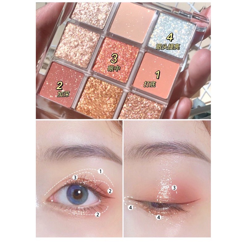 Phấn mắt Dikalu 9 Tone nhũ Bảng phấn mắt 9  ô kim tuyến  Dikalu Coco Venus mã Xuka cosmetic PM09