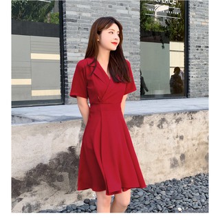 Váy cho con ti, dáng xòe, cổ bẻ