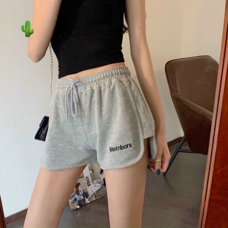 Quần đùi thun thêu chữ vạt bầu tôn dáng