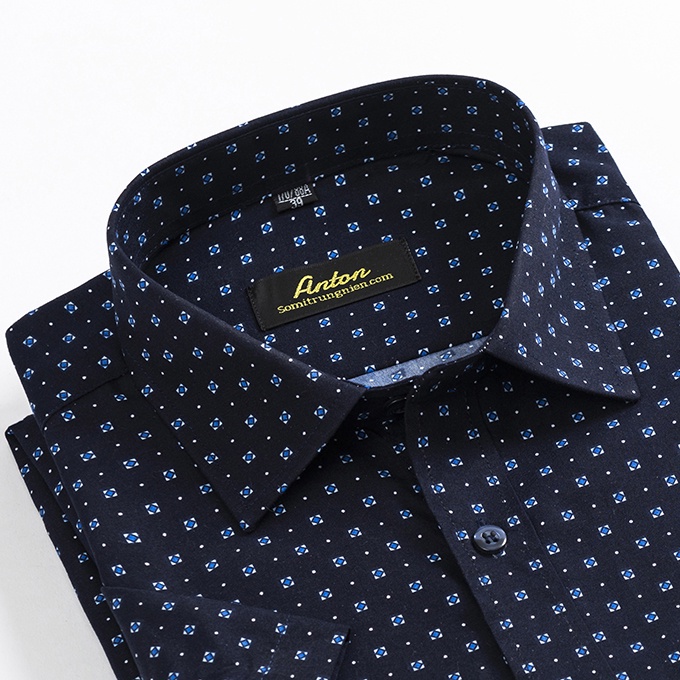 Áo Sơ Mi Nam Công Sở Trung Niên Anton Somianton Dài Tay Xanh Tím Than Vải Cotton Chấm Bi Nhỏ Màu Xanh – X309