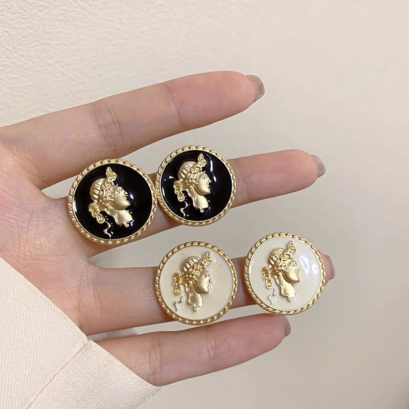 Khuyên tai nữ dáng tròn mặt hình vàng vintage H14