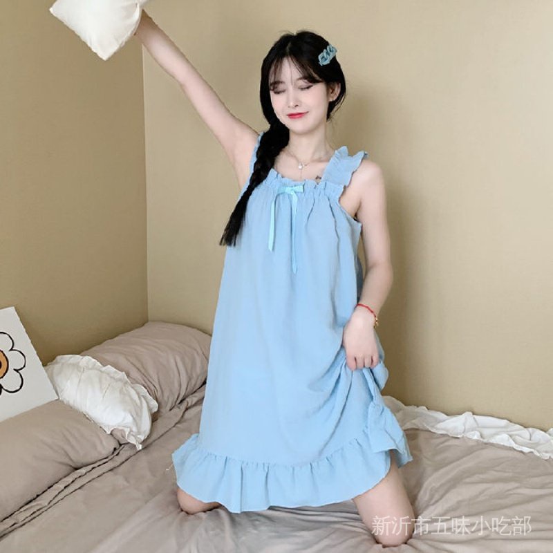Đầm Ngủ Hai Dây Bằng Vải Lanh Cotton Mỏng Màu Trơn Thời Trang Mùa Hè Hàng Mới 2022 Dành Cho Bạn Nữ