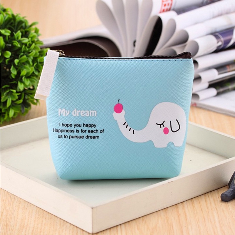 Ví Đựng Tiền Xu / Thẻ Có Khóa Kéo Họa Tiết Hoạt Hình Phong Cách Hàn Quốc Cho Học Sinh