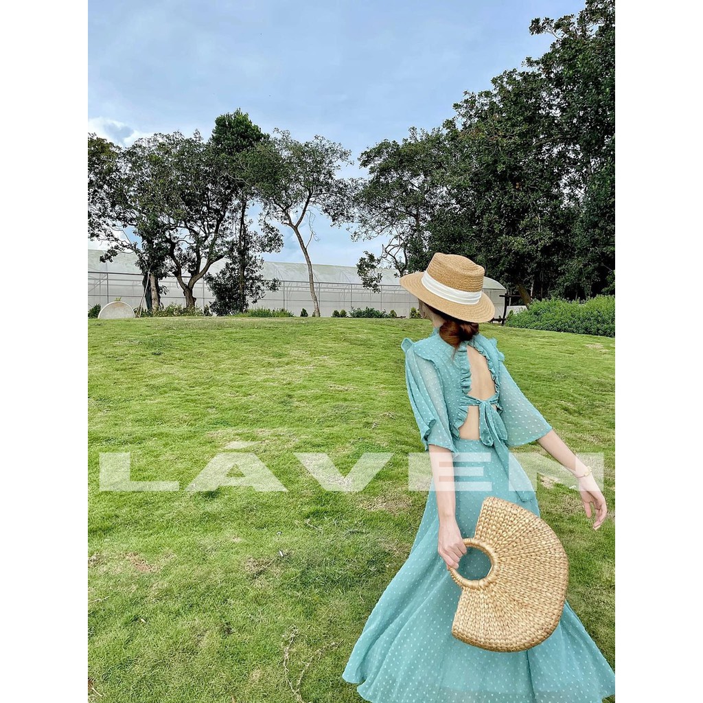 Đầm maxi voan hạt nổi hở lưng dáng xòe tay cánh tiên-đầm hở lưng | BigBuy360 - bigbuy360.vn