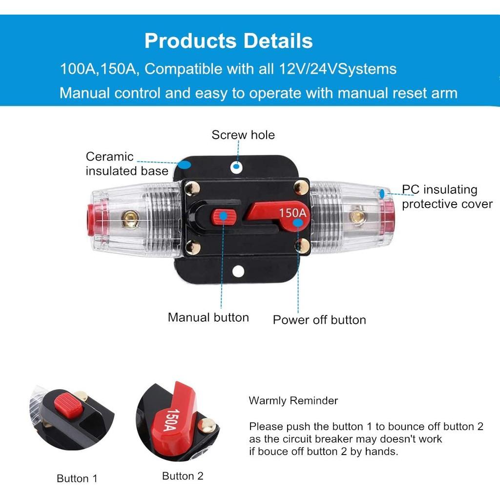 Cầu Chì 20A 30A 40A 50A 60A 80A 100A 12V 24V DC Cho Xe Hơi Xe Tải