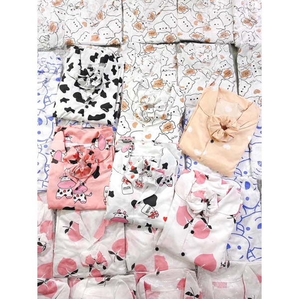 Bộ Pijama Hình Cộc Tay Nữ Tặng Kèm Dây Buộc Tóc Scruncies,Bộ Đồ Mặc Nhà Siêu Kute Ulzzang Hot Hit(Ảnh Thật) | BigBuy360 - bigbuy360.vn