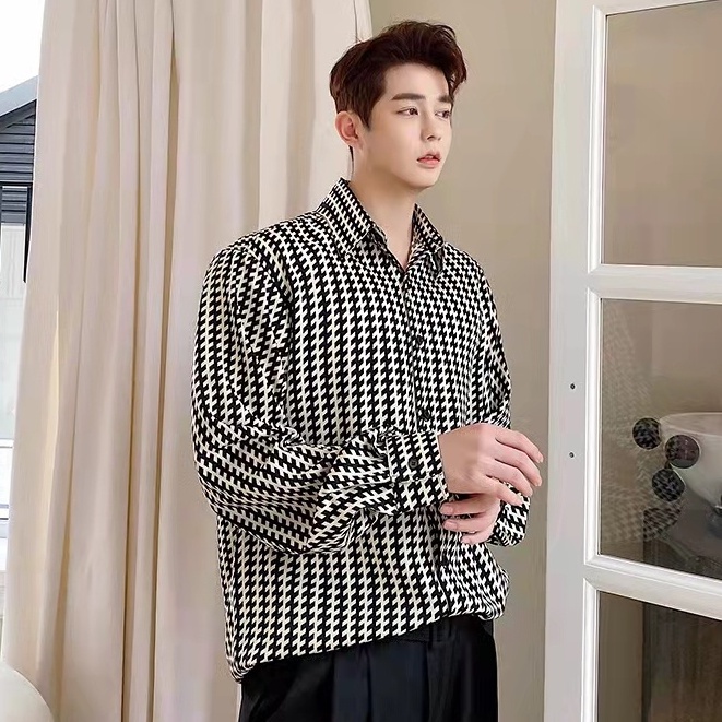 Thời trang nam giới trẻ tay áo dài cao cấp xu hướng áo sơ mi nam kẻ sọc giản dị