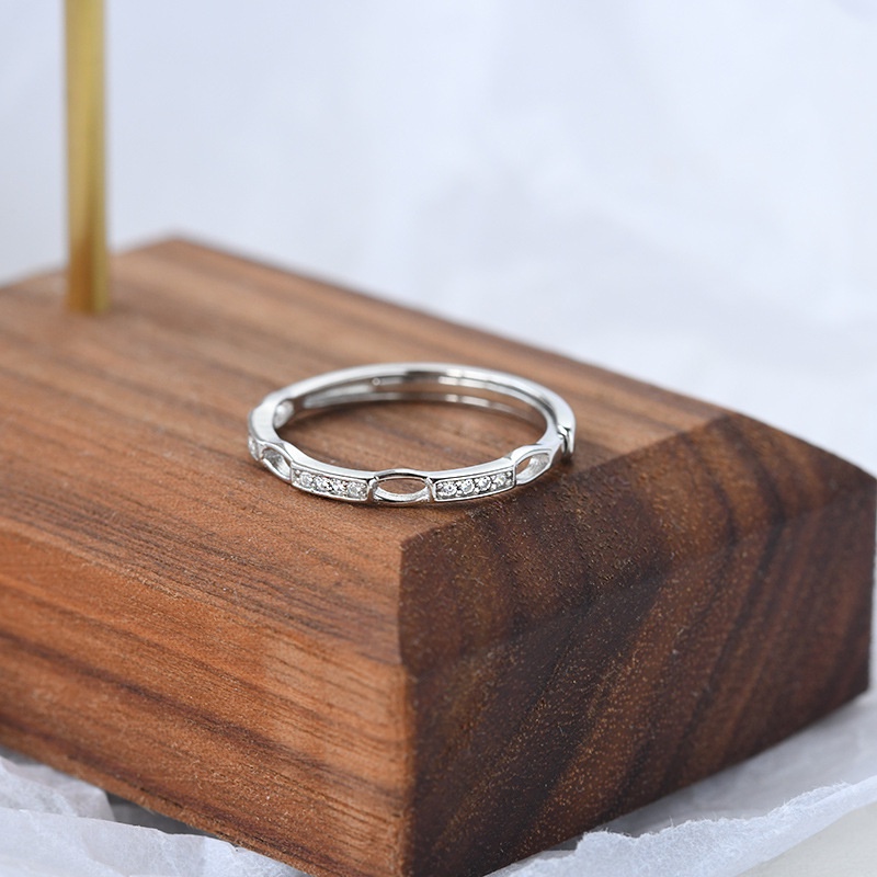 Mới Nhẫn đeo ngón trỏ bạc 925 đính đá kim cương cổ điển có thể điều chỉnh đa năng cá tính cho nữ