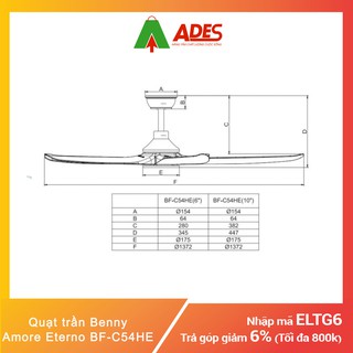 Quạt trần BENNY BF-C54HEC/C54HEW