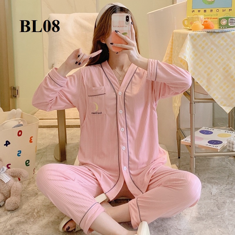 Bộ bầu dài tay mặc nhà và sau sinh ĐẦM BẦU THỎ có thiết kế cho bé tuti, quần chun cúc điều chỉnh dáng pyjama