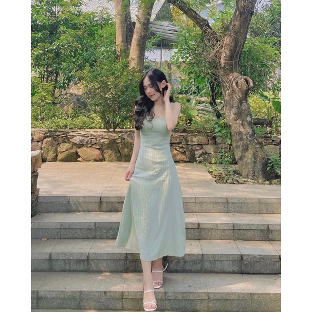 Váy Maxi đũi gân hàng 2 lớp , Đầm xinh tiểu thư xanh mint