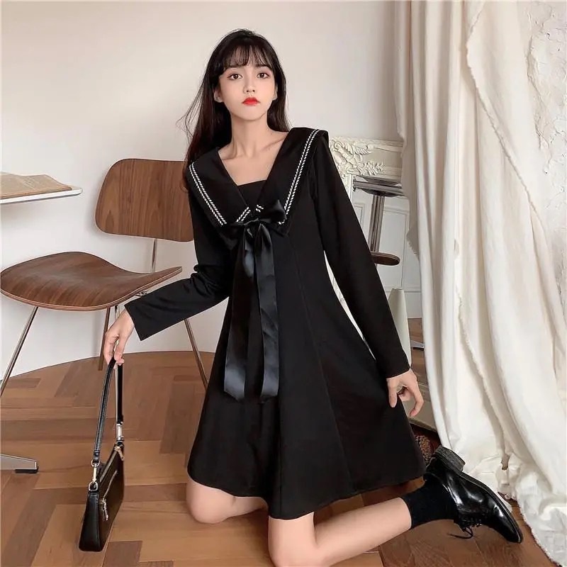 Váy Xòe Nơ To Chất Dày Dặn ⚡️ẢNH THẬT⚡️ Váy Đầm Cotton, Dài Tay, Dáng Xòe Cực Xinh | BigBuy360 - bigbuy360.vn
