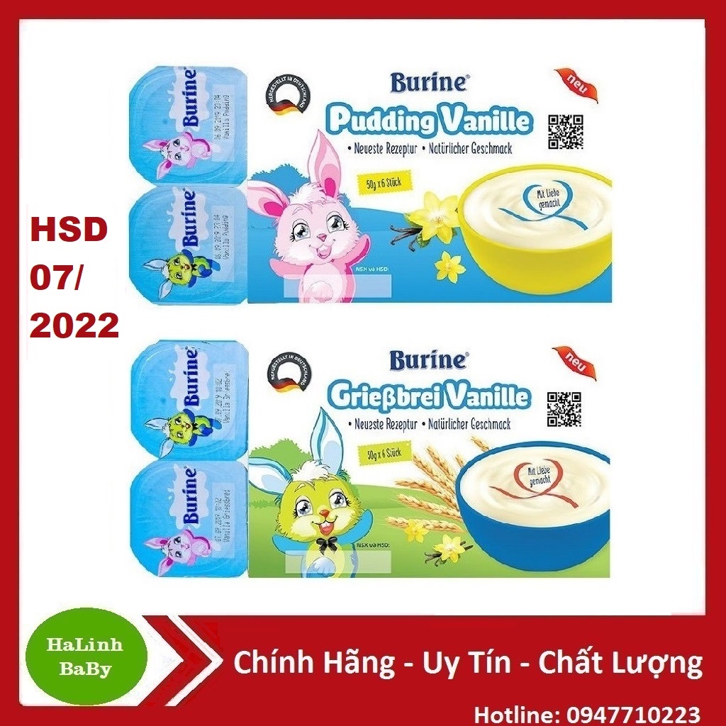 Cháo Sữa Burine Đủ Vị Vani, Bích Quy, Pudding Lốc 6 hộp x50g Date 07 2022