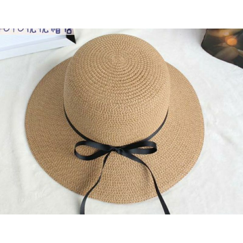Nón mũ rộng vành đi biển đẹp dây đen nhỏ thời trang Hàn Quốc