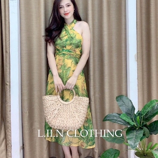 Váy yếm maxi hoa chuối hàng loại 1 siêu mát mặc tôn dáng tôn da dã man