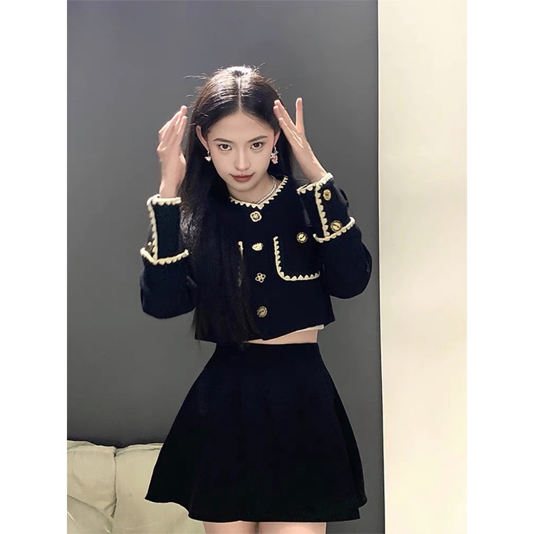 Đồ bộ nữ - Set nhung viền ren cúc đồng cực xịn gồm áo và chân váy cho các nàng sam_sam_shop_1011