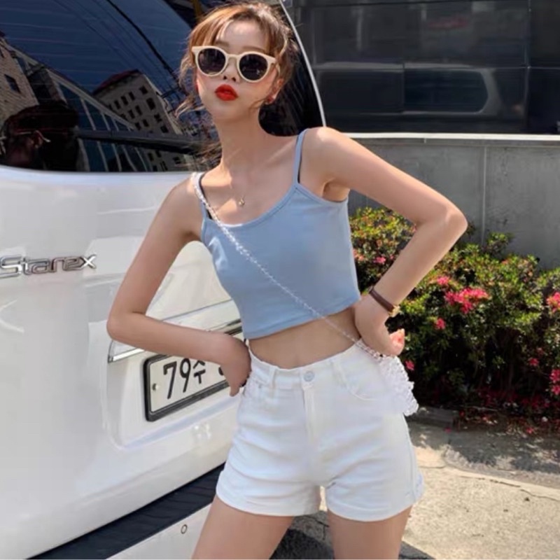 Áo 2 dây trơn dáng ngắn, Áo croptop hai dây chất thun cotton mịn mát