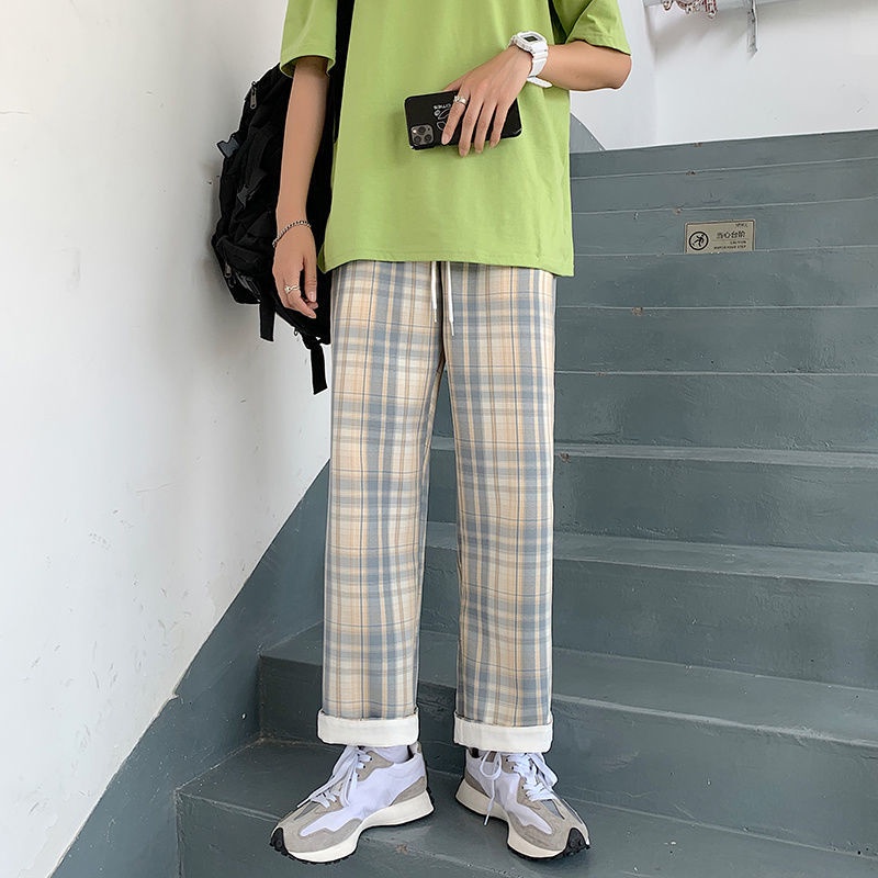Quần Dài Nam Ca Rô Ống Đứng Thời Trang Hàn