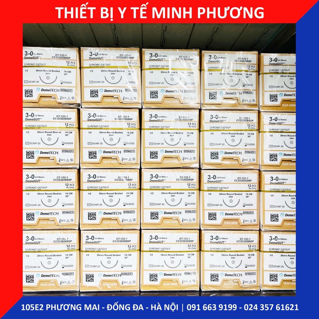 Bán lẻ Chỉ khâu DEMEGUT DEMETECH Catgut Chromic không tiêu dùng trong phẫu thuật số 3/0