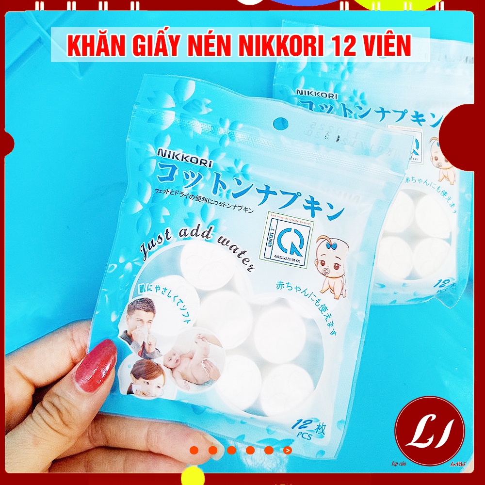Khăn giấy nén đa năng Nikkori Nhật Bàn gói 12 viên (GÓI NHỎ)