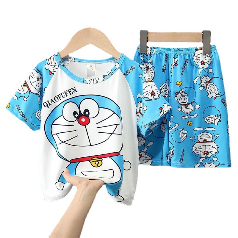 Bộ đồ ngủ ngắn tay chất thun cotton in hoạ tiết hoạt hình dễ thương cho bé từ 3-9 tuổi