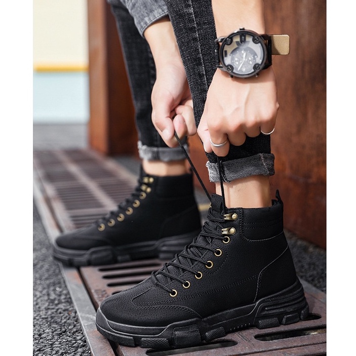 Giày Thể Thao SPORT Nam Giày Sneaker da lộn cổ cao chống trơn 2 màu leo núi đi phượt mang phong cách cá tính mạnh mẽ M06