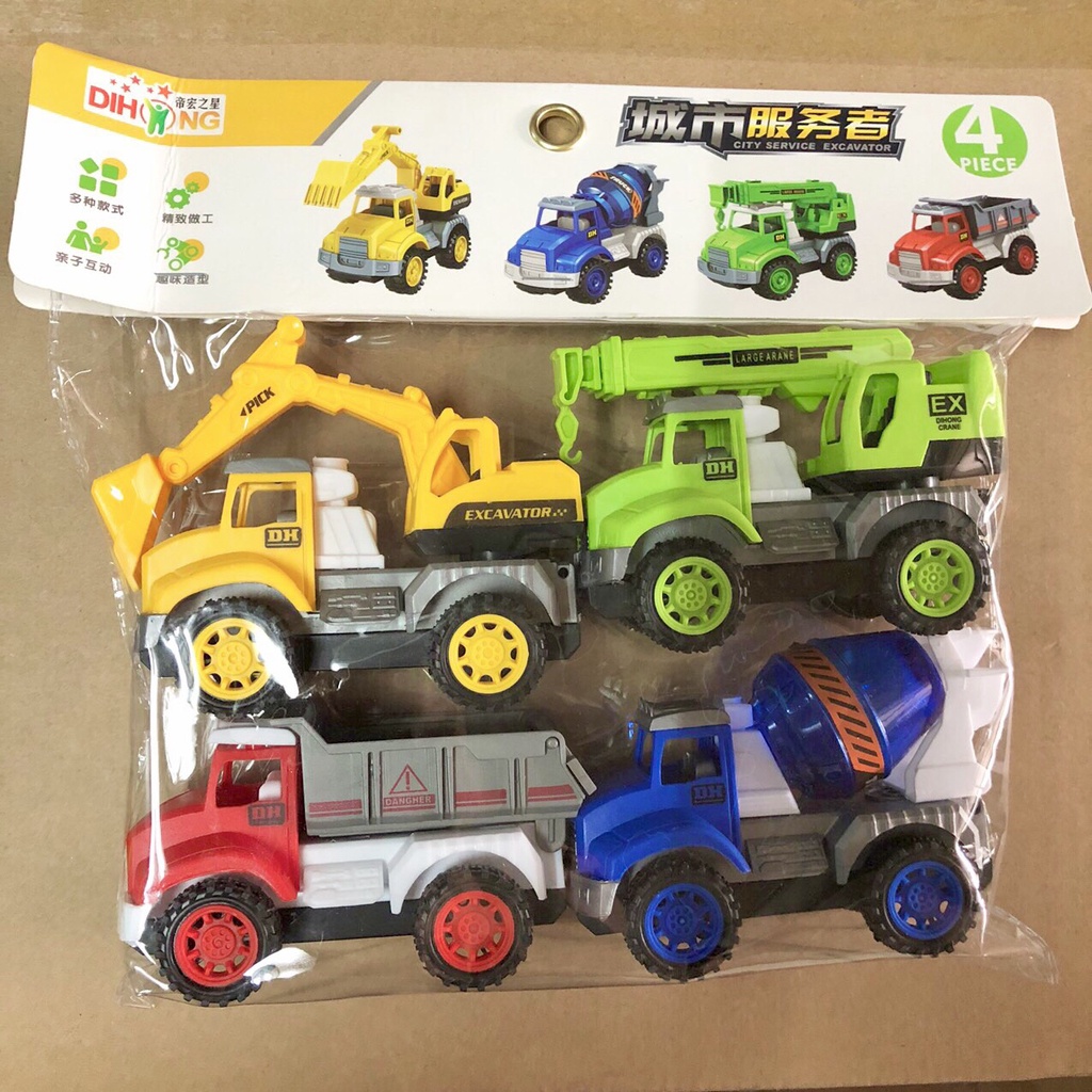 Bộ 4 Xe Công Trình Chạy Đà Chất Nhựa ABS Cao Cấp Đồ Chơi Cho Bé Trai Từ 1 Đến 8 Tuổi Hiếu Toys